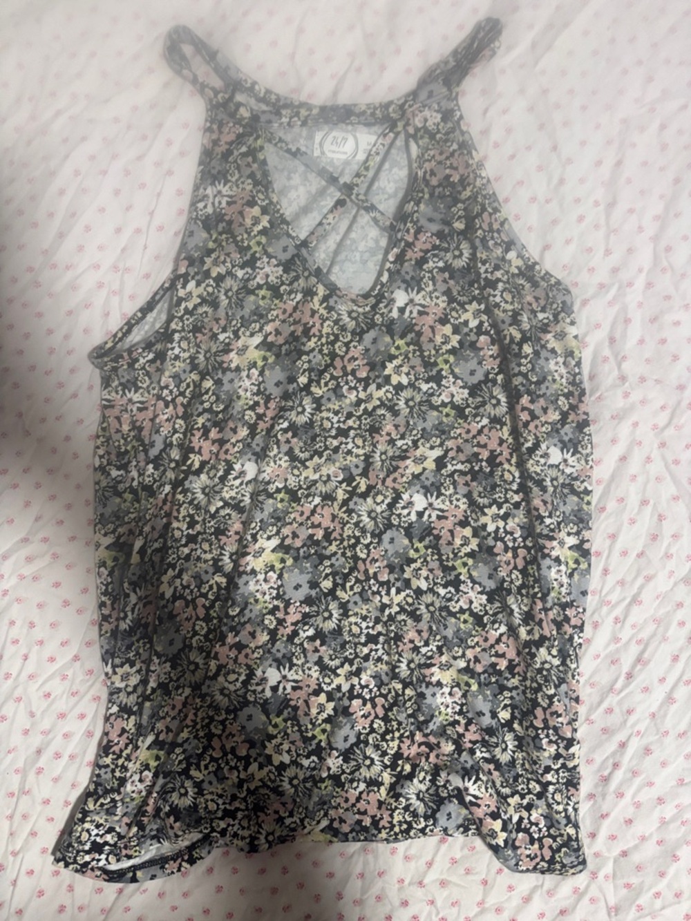 Maurices Floral Crisscross Halter Tank - Black Multi Floral size medium